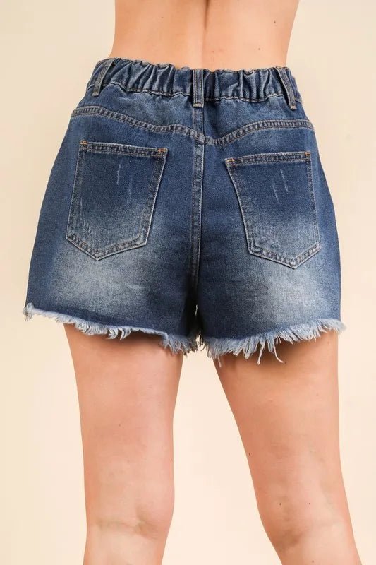 Very J Raw Hem Pocketed Contrast Washed Denim Shorts - Love Salve